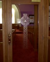 Celtic Cross on interior glass door